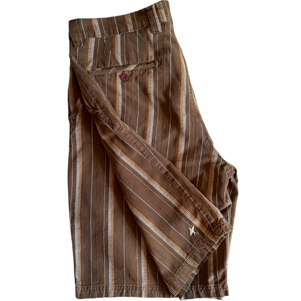 Y2k Surplus 32 Vintage Brown Embroidered Striped Shorts Surf Skate Surfcore euc
